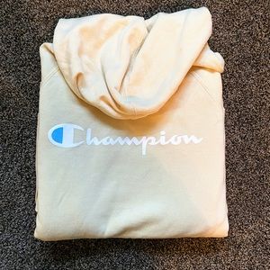 Yellow Champion Powerblend Fleece Hoodie with Script Logo Size Large